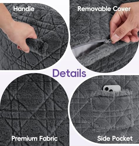 fond + found Giant Bean Bag Chair with Plush Quilted Cover, 5FT Darkgrey | Pl...