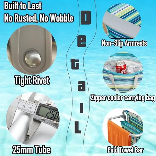 Aluminum Backpack Low Profile Beach Chair - 5-Position Lay Flat Reclining Fol...