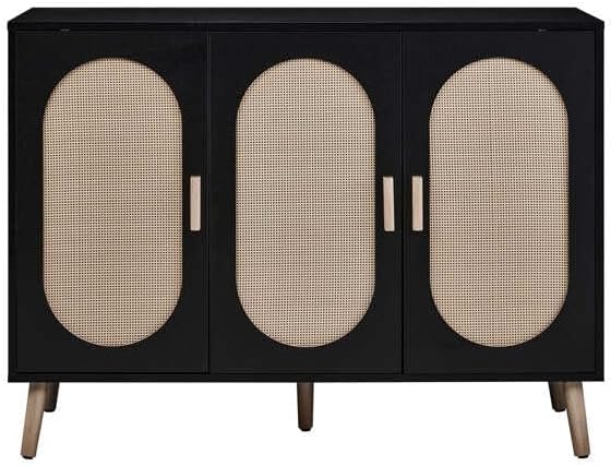 Sideboard - Kitchen Buffet Cabinet with Rattan Decorated Doors, Accent Cabine...
