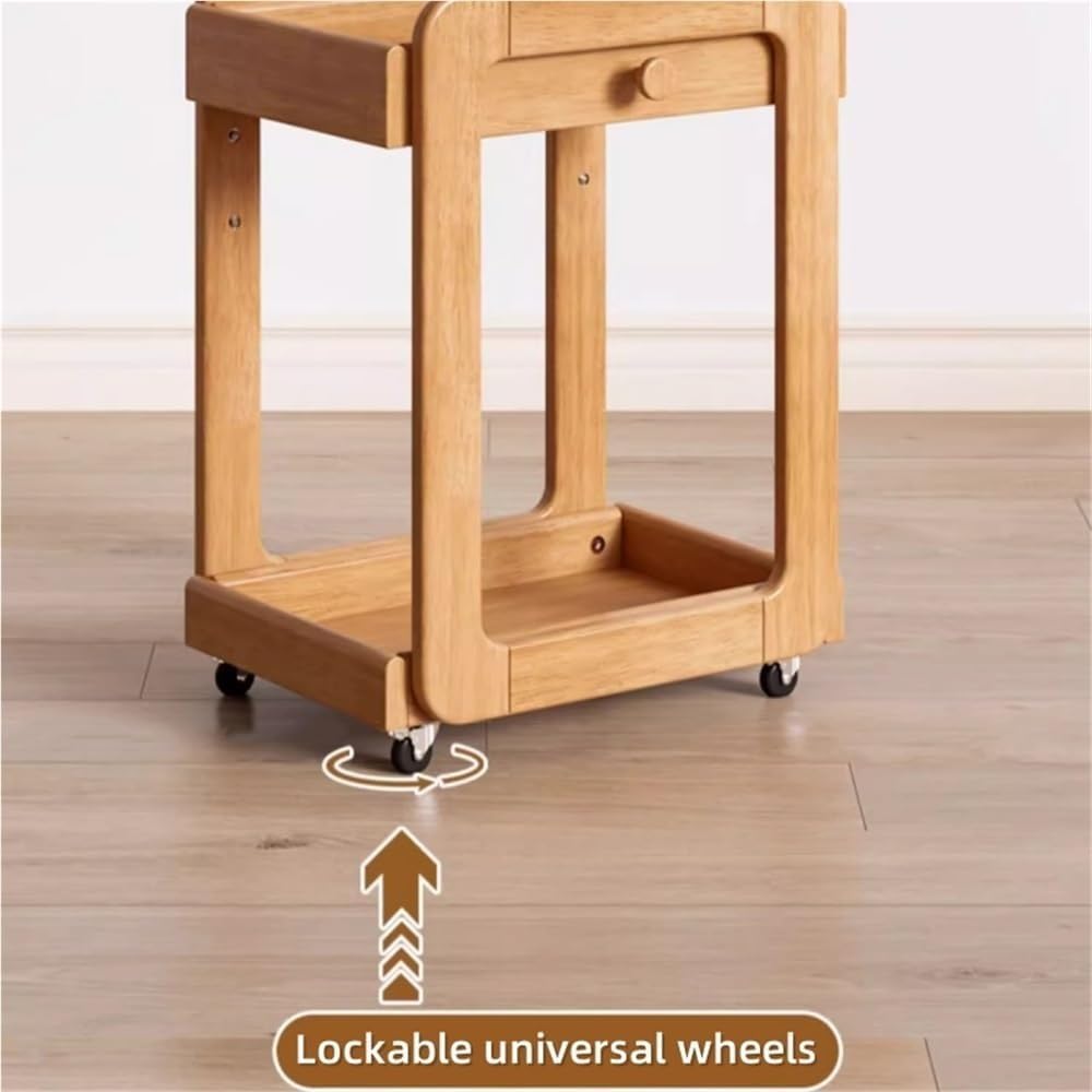 Side Table with 2 Tier Storage Shelf and Wheels Wood End Table Nightstand Bed...