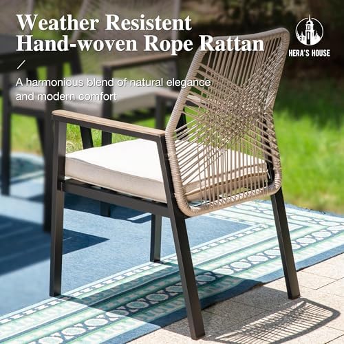 HERA'S HOUSE 5pc Patio Dining Set, 42" Round Table & 4 Rattan Ch...
