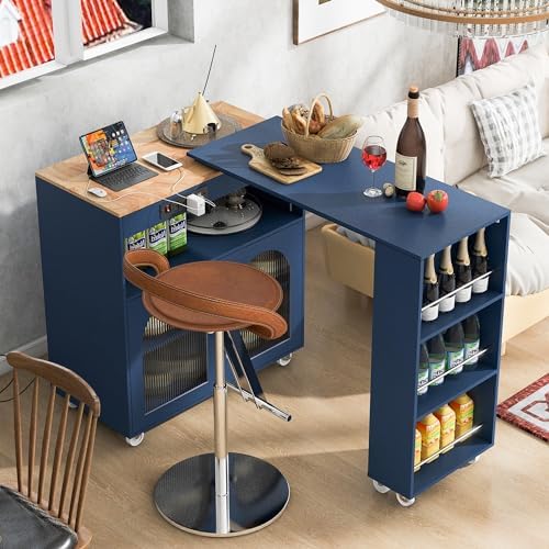 Rolling Kitchen Island with Extended Table,Kitchen Island on Wheels with LED ...