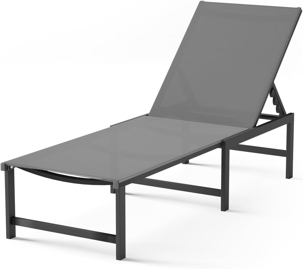 Aluminum Patio Chaise Lounge Chair Outdoor, Grey | Textilene Fabric,Weather-R...