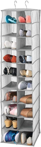 mDesign Soft Fabric Closet Organizer - Holds Shoes, Handbags, Clutches, Accessories - Large, 20 Shelf Over Rod Hanging Storage Unit - Gray