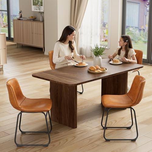 REONEY Dining Chairs Set of 6, 18" PU Leather Dinner Chairs, Brown