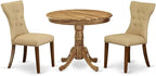 East West Furniture ANGA3-ANA-03 3 Piece Dining Table Set for Small Spaces Contains a Round Kitchen Table with Pedestal and 2 Brown Linen Fabric Parsons Chairs, 36x36 Inch, Natural