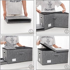 Storage Bins with Lids [3-Pack] Linen Fabric Foldable Storage Boxes Organizer Containers Baskets Cube with Cover for Bedroom Closet Office Grey(23.4X15.9X11.4)