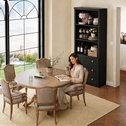 Cyclysio 80" Bookshelf with 3 Drawers and Baseboard Cutout, Set of 2