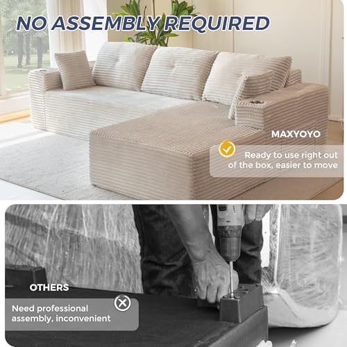 MAXYOYO Couch, 104-Inch L-Shape Sectional Sofa, Right-Facing Chaise