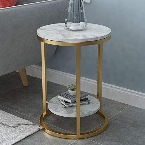 Telephone Table, 2 Layer White Marble Print Side Table,with Gold Metal Frame,...