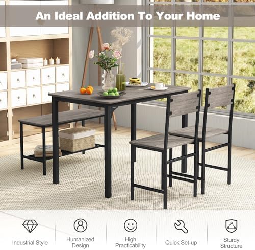 Giantex Dining Table Set for 4, Kitchen Table with Bench and Chairs, Industri...