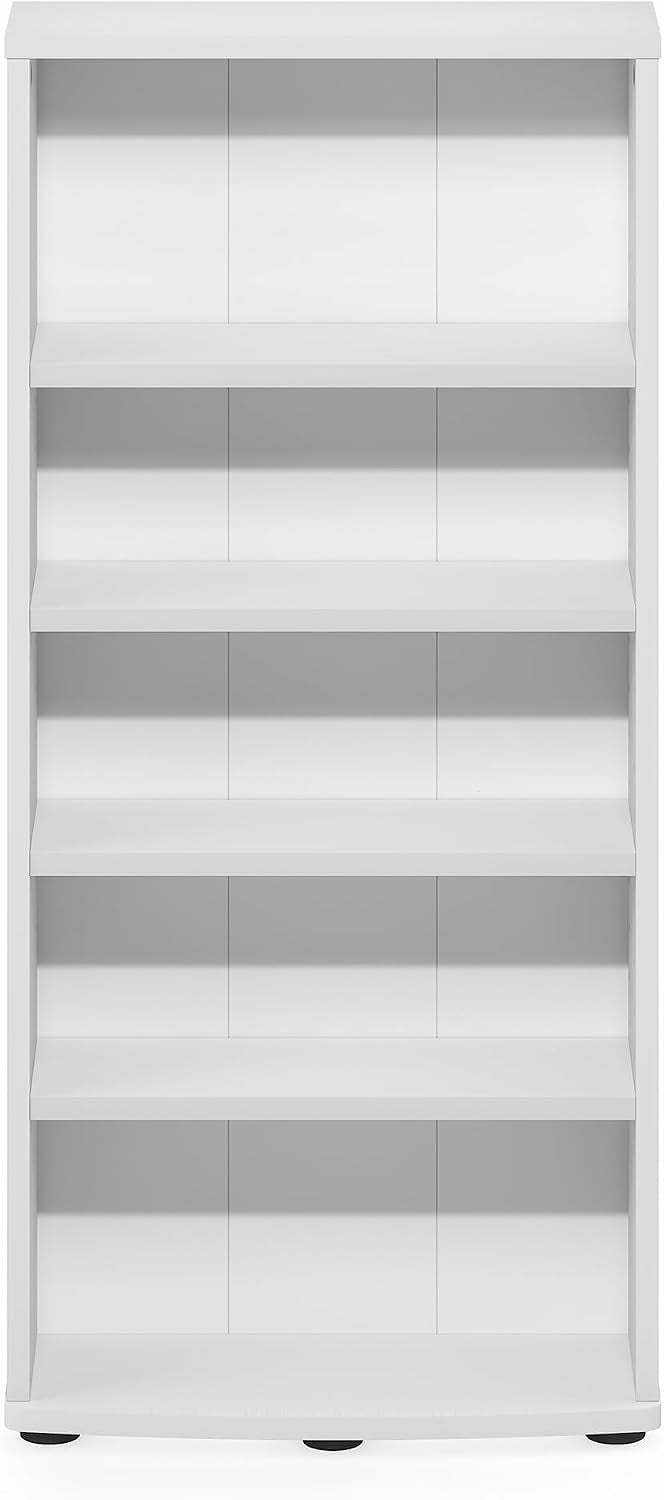 Furinno Jaya DVD Shelf, 5-Tier CD Rack, Media Shelf, White | Open Shelf, Adjustable Shelves, DVD Storage Cabinets for CD Blueray Game Disc, Easy Assembly, for Living Room, Home Office