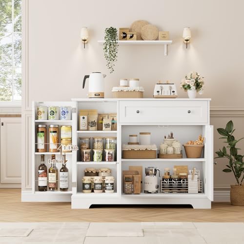 HOSTACK 41" W Kitchen Sideboard Buffet Cabinet, Small Coffee Bar, White