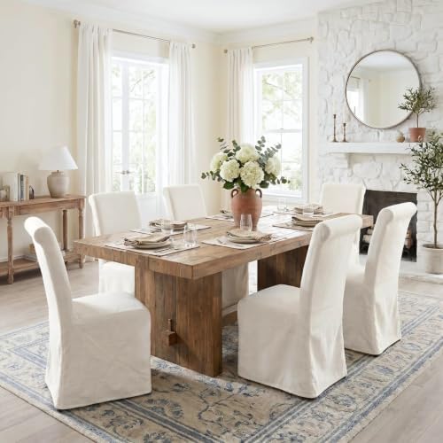 chairus Slipcovered Upholstered Parsons Dining Chairs Set of 4, Cream White