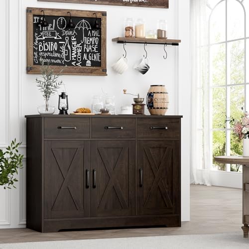 HOSTACK Kitchen Buffet Cabinet with Storage, Sideboard Coffee Bar, Brown