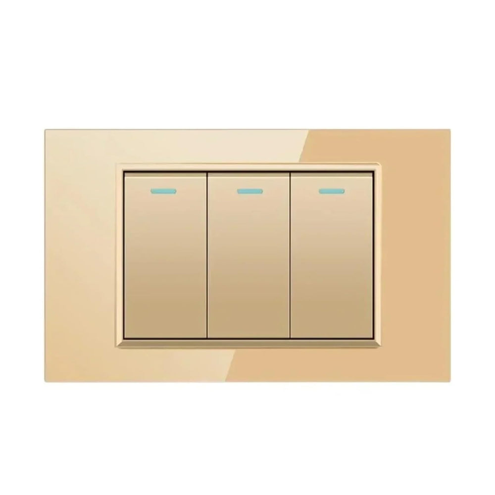 Glass Plastic Rectangle 4x2 Home Office Kitchen White Appliance(3GANG Gold)