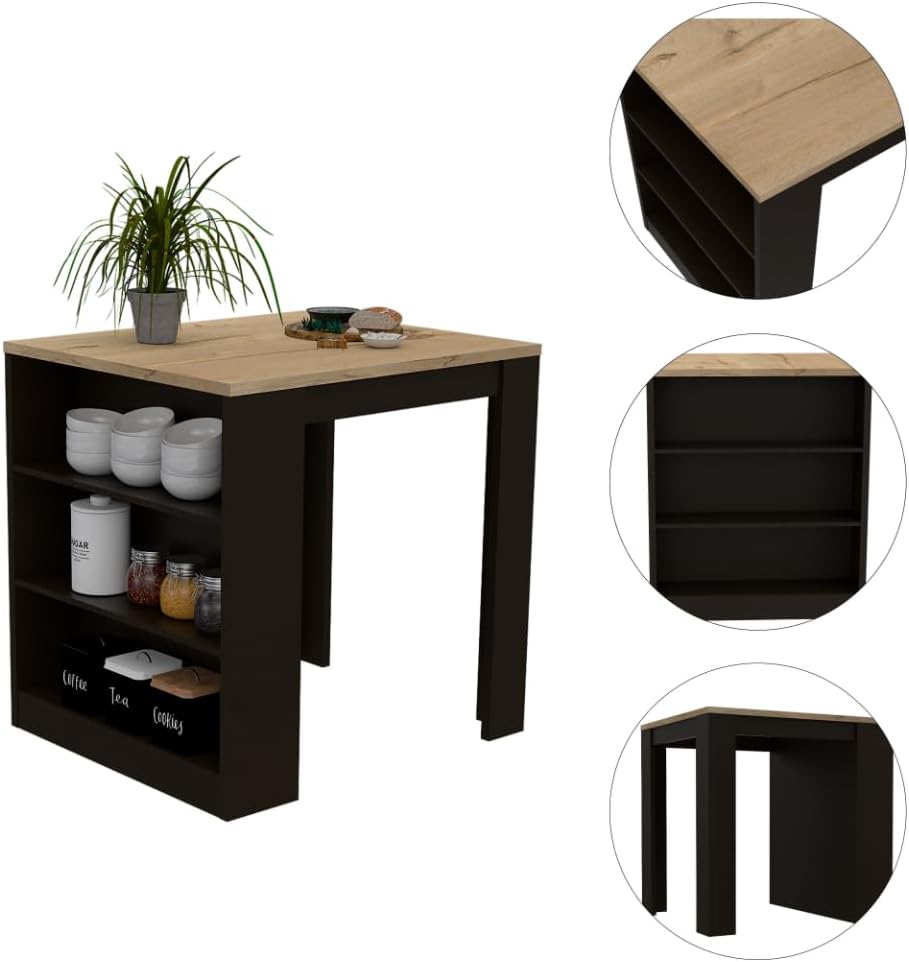 3-Drawer Kitchen Island Wenge and Pine with Particle Board | Modern kitchen i...