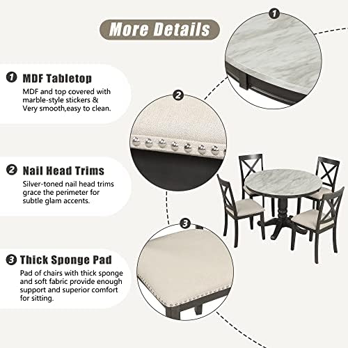 LUMISOL Round Dining Table Set for 4, Faux Marble Kitchen Table Set with 4 Up...