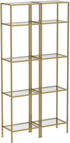 Crosley Furniture Aimee 2-Piece Bookshelf Set with Glass Shelves, Bookcase Storage, Gold and Glass