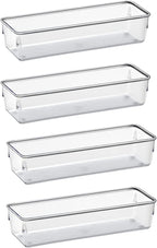Acrimet Drawer Organizer Modular, Box Tray Storage Bins for Office, Home, Makeup, Kitchen, Junk Drawer ( 4 Pieces) (Clear Crystal Plastic)