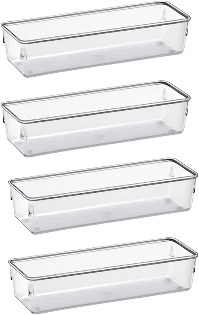 Acrimet Drawer Organizer Modular, Box Tray Storage Bins for Office, Home, Makeup, Kitchen, Junk Drawer ( 4 Pieces) (Clear Crystal Plastic)
