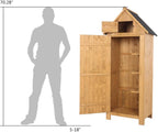 Outvita Outdoor Storage Cabinet, 70in Wooden Vertical Garden Tools Shed, Patio Storage Organizer with Latch & Waterproof Roof for Yard Deck Lawn Farmland Equipment(Natural)
