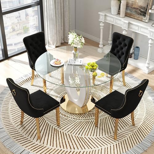 RGZ Modern 47" Clear Glass Round Dining Table Set, 5 PCS Luxury Circle G...