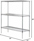 Omega 21" Deep x 30" Wide x 80" High 3 Tier Chrome Starter Shelving Unit
