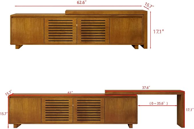 LKTART Mid Century Modern TV Stand,Extendable Entertainment Center for 65/70/75/80 Inch TV,Media Console for Living Room&Bedroom, Brown Ebony