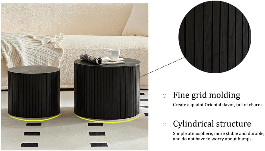 MEETAKING 19Inch Nesting Coffee Table Set of 2,Modern Round Wooden Coffee Tab...