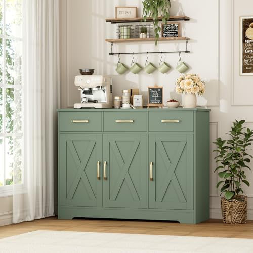 HOSTACK Kitchen Buffet Cabinet with Storage, Sideboard Coffee Bar, Green