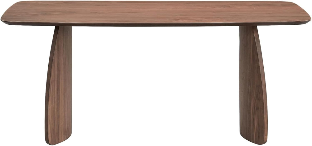 Penau Walnut Finish Rectangular Dining Table, Curved Wooden Base, Engineered ...