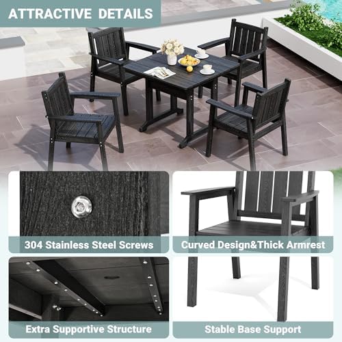 Pamapic Patio Dining Table Set, 5-Piece Outdoor Dining Set for 4, Black