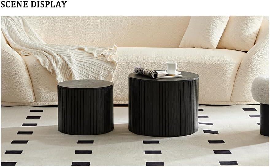 MEETAKING 19Inch Nesting Coffee Table Set of 2,Modern Round Wooden Coffee Tab...
