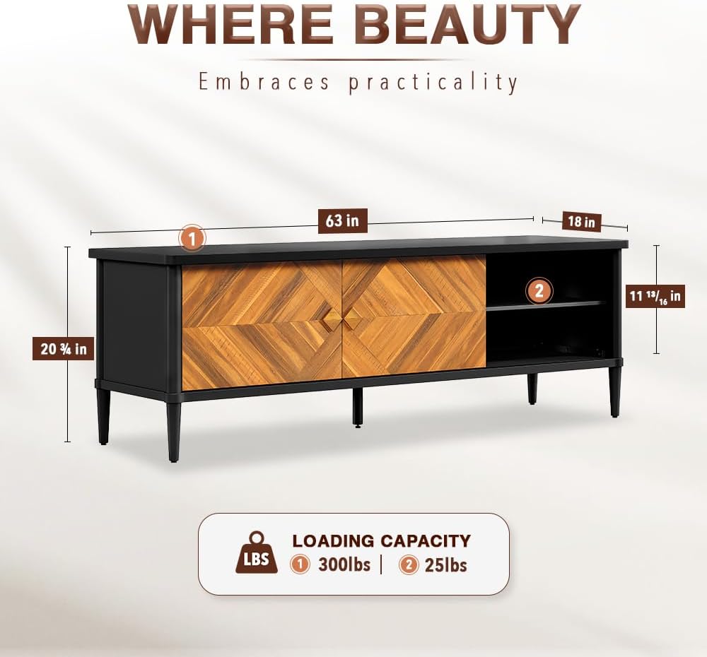Howizz Lenia 63" Solid Acacia Wood TV Media Console 65 70 75 Inch | Farm...