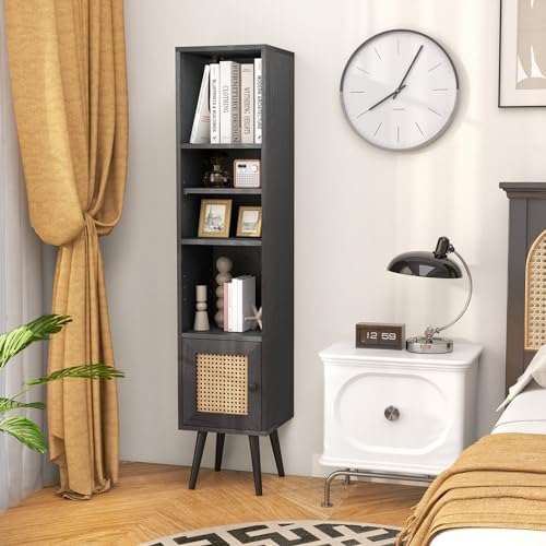 Giantex 4-Tier Bookcase with Door, 54" Freestanding Slim Narrow Book Cab...