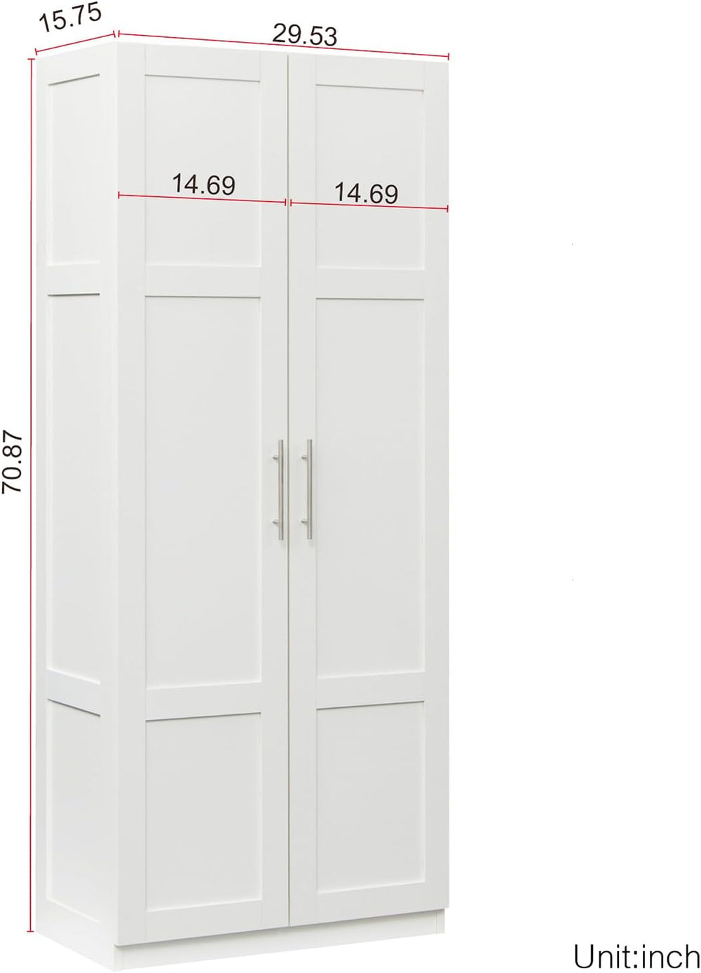29.53”W Kitchen Pantry Cabinet, Tall Storage Cabinet with 2 Doors, Wooden Kit...
