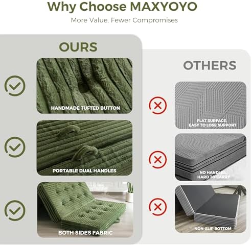 MAXYOYO Floor Sofa Couch, 6 Inch Tri-Fold Floor Sofa Bed, Folding Mattress wi...