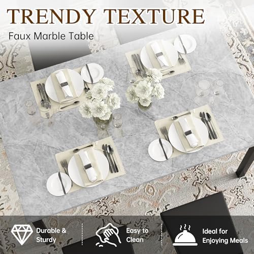 Hooseng Dining Table Set for 4, Faux Marble Small Kitchen Table Chairs Set of...