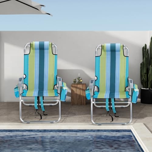 VINGLI Tall Beach Chair 2 Pack Lightweight, Backpack Beach Chair for Adults w...