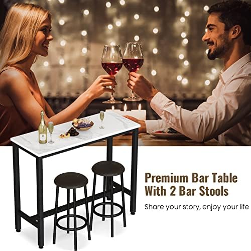 AWQM 47.2" Bar Table Set of 2,Faux Marble Pub Height Table and Chairs Se...
