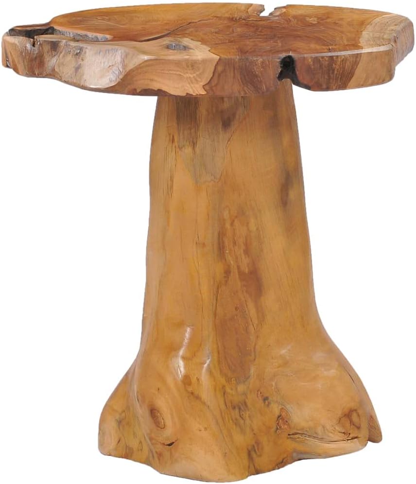 Solid Teak Wood Coffee Table, 15.7-Inch Round Rustic End Table, Handcrafted R...