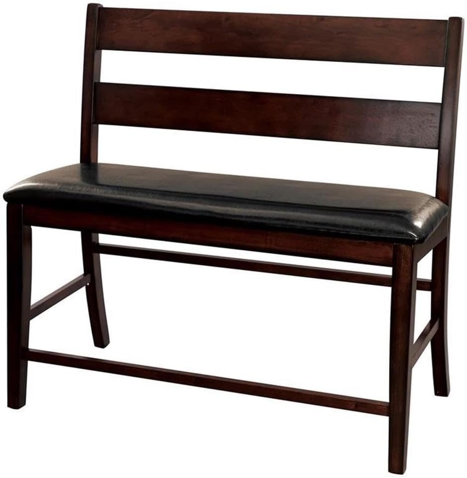 MAKLAINE Wood Counter Height Dining Bench with Back, Cherry Finish, Mango Ven...