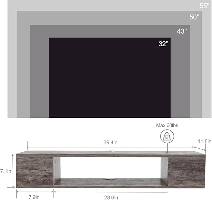 GHC Floating TV Stand, Wall Mounted Entertainment Center and Cabinet Shelf, T...