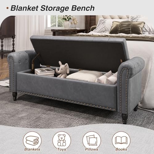 FiveWillowise 55" Bedroom Bench, End of Bed Bench with Storage, Grey