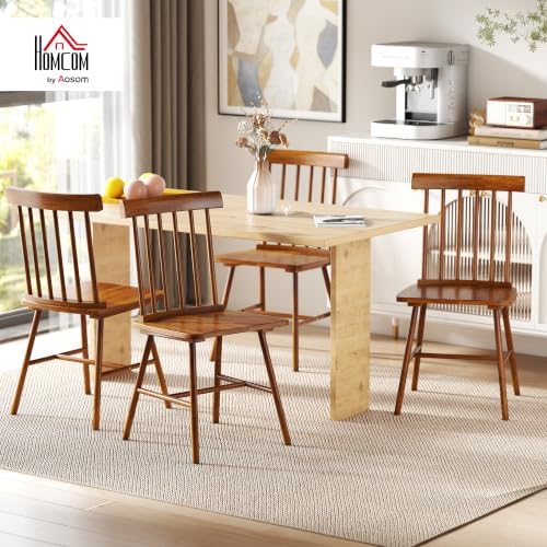 HOMCOM Windsor Dining Chairs Set of 4 Spindle Backrest Light Brown