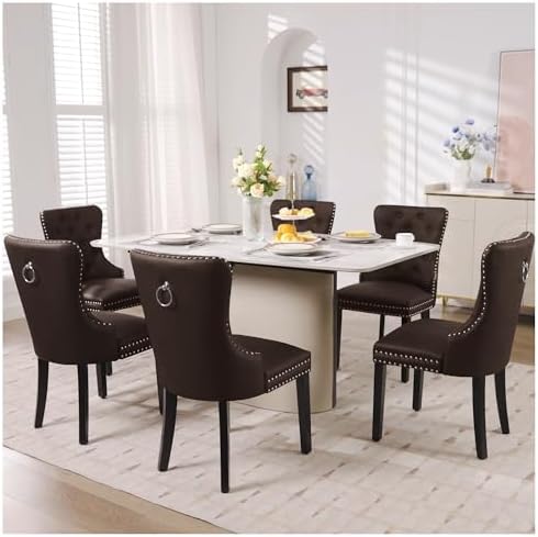 adochr PU Leather Dining Chairs Set of 6, Modern Kitchen Chairs,Dark Brown