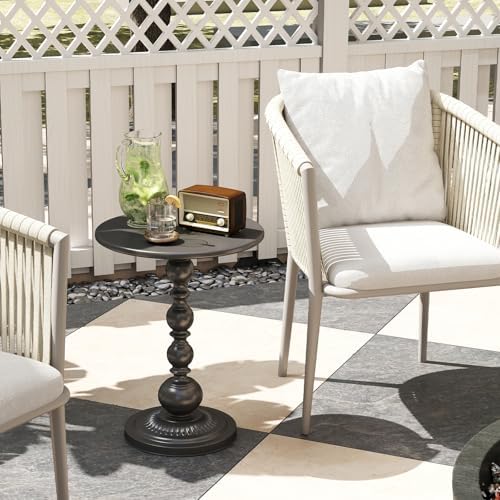 Metal Small End Table,Round Side Table for Living Room,Black,13.8" Lx20.5”H