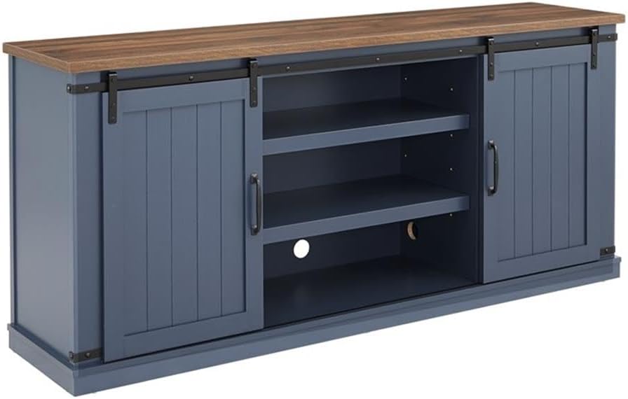 LIVILAND 68 in. TV Media Stand for TV up to 75 in. Navy w/Walnut Color Desktop