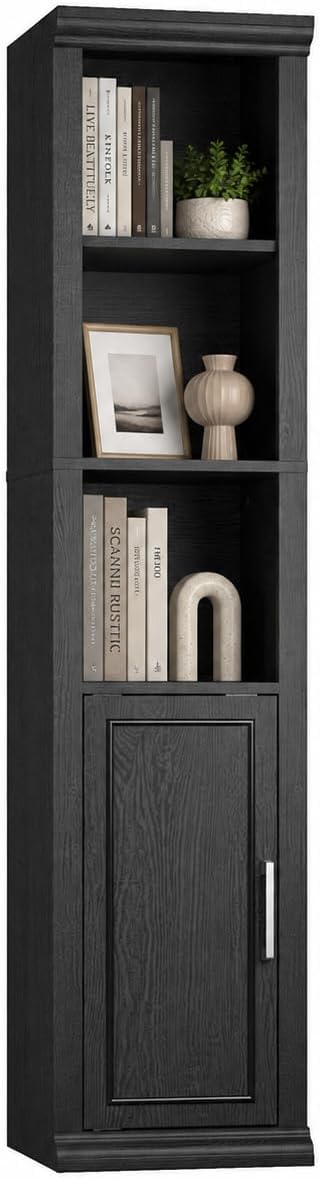 Rresyet 60" Bookshelf with Door Storage Cabinet, 5-Tier, Black